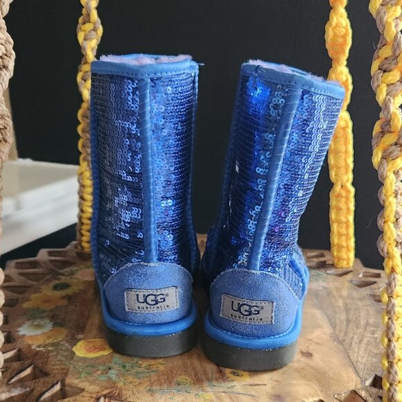 Women's Classic Short Sequin Boot - Blue Sequins Size 5 - Picture 3 of 10